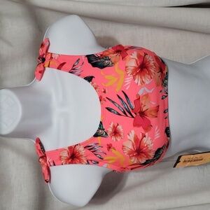 Art Class. NWT. Pink Tropical Print Bikini Top; Tank Style. Size L (10-12)